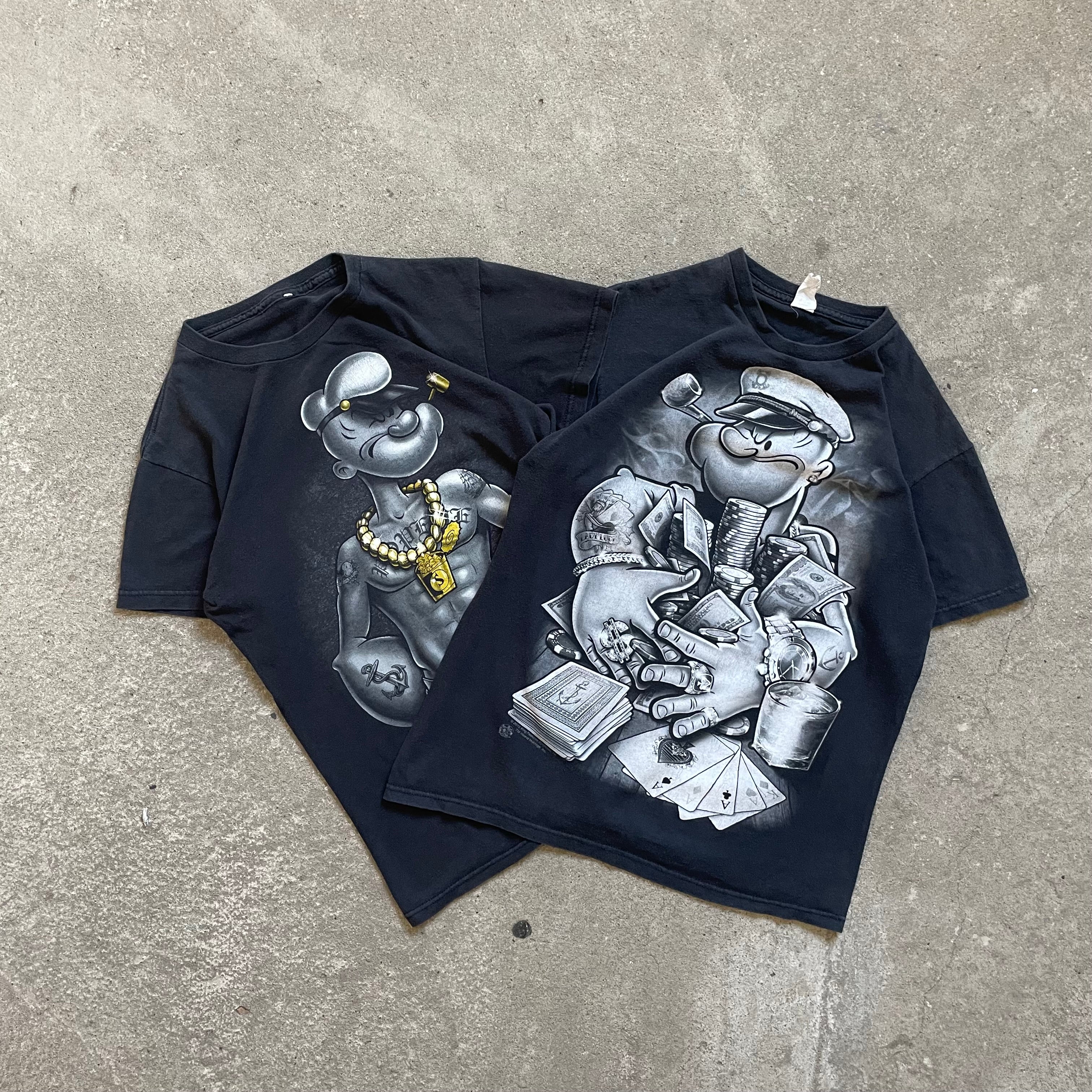 00s thug popeyes two tees - med