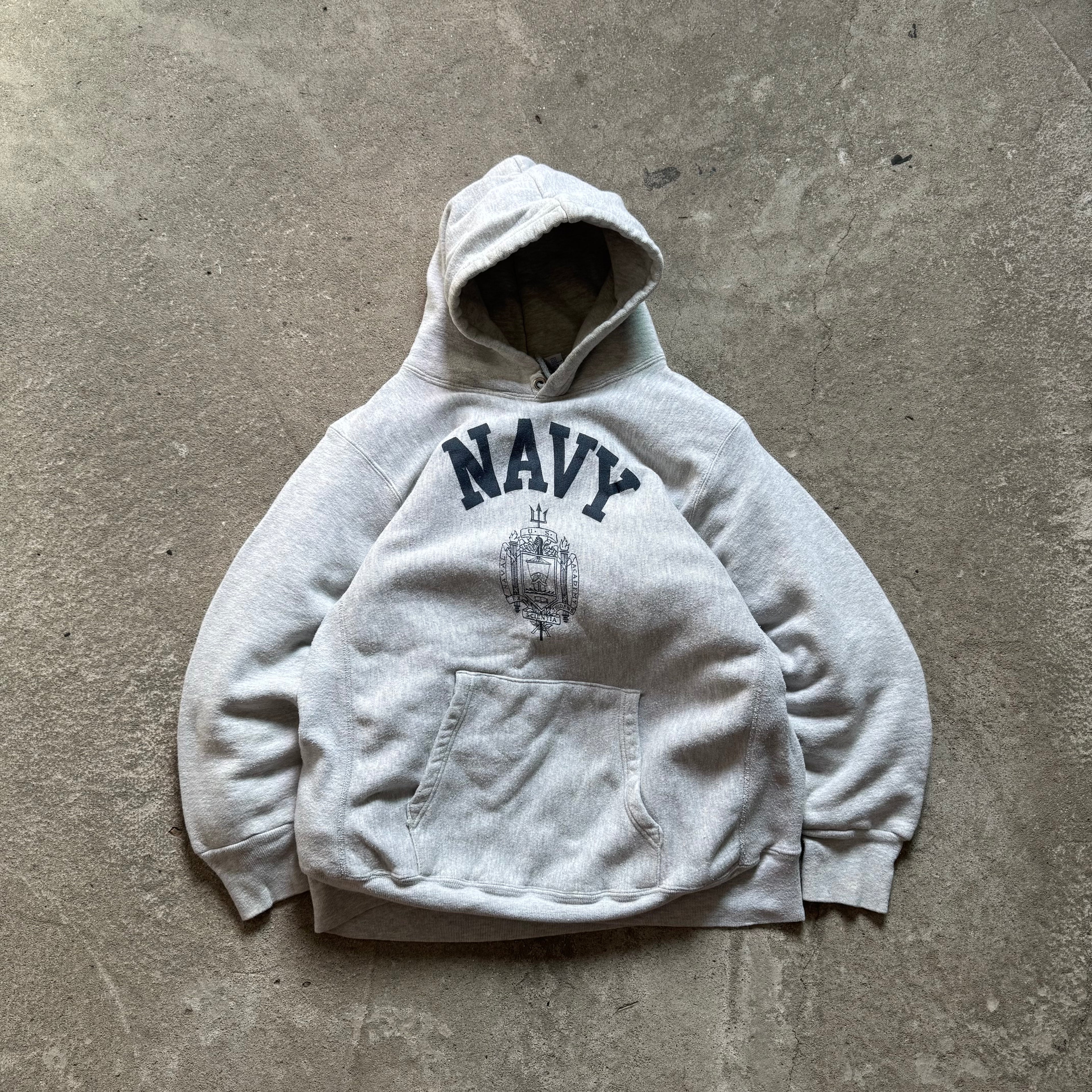 70s navy hoodie reverse weave - XL