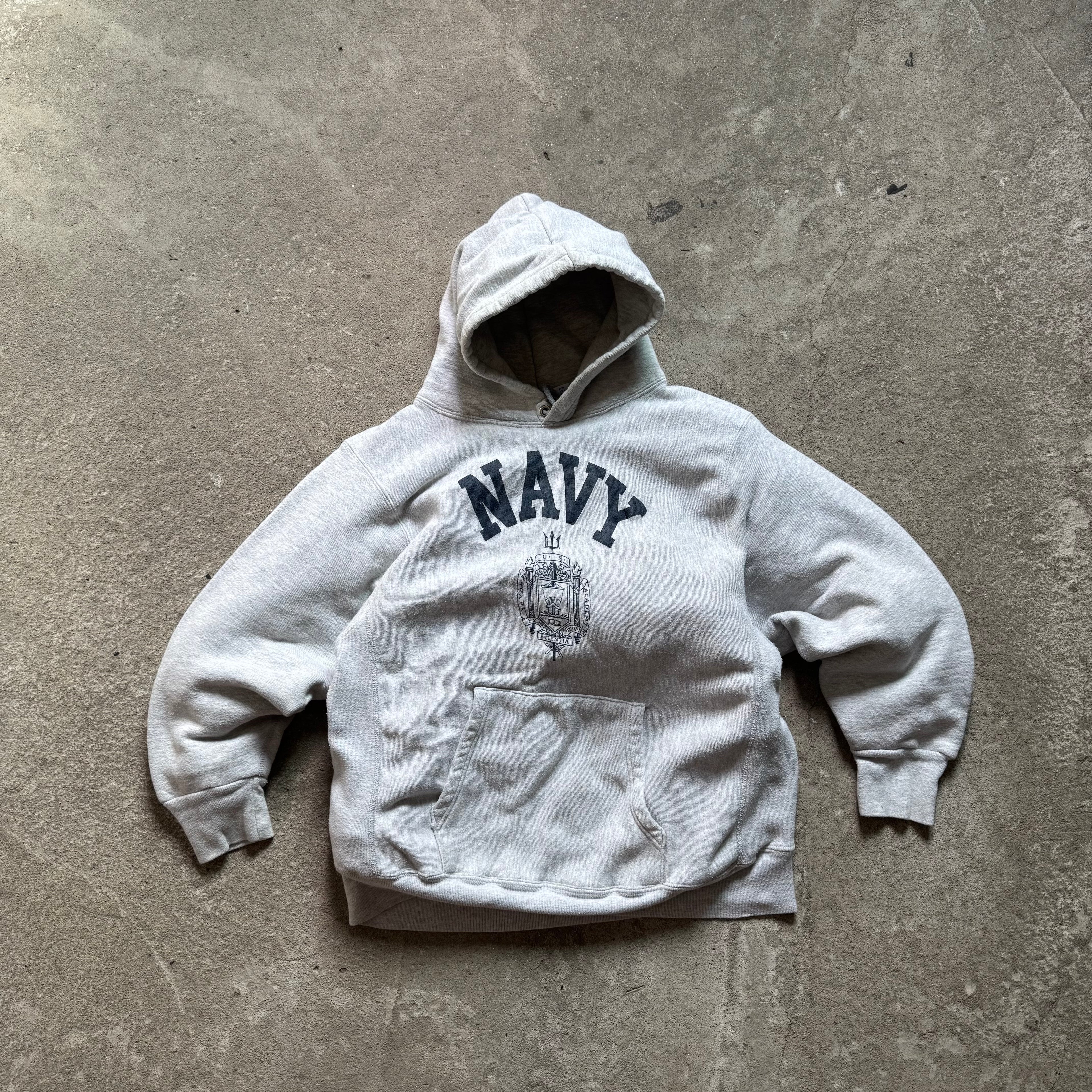 70s navy hoodie reverse weave - XL