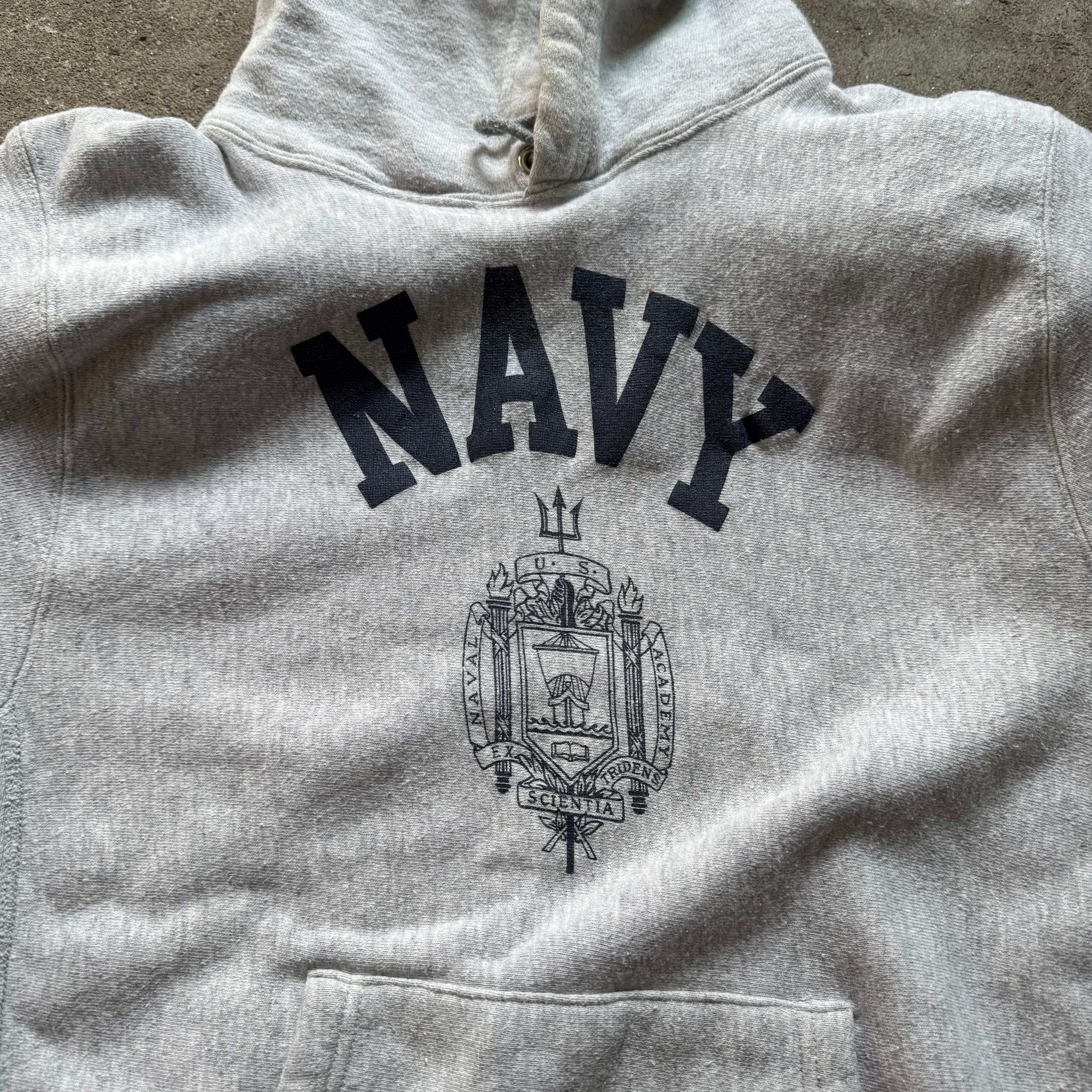 70s navy hoodie reverse weave - XL