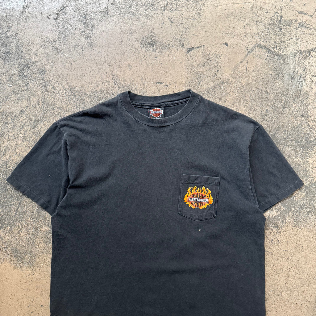 1986 harley davidson flames pocket tee - Large