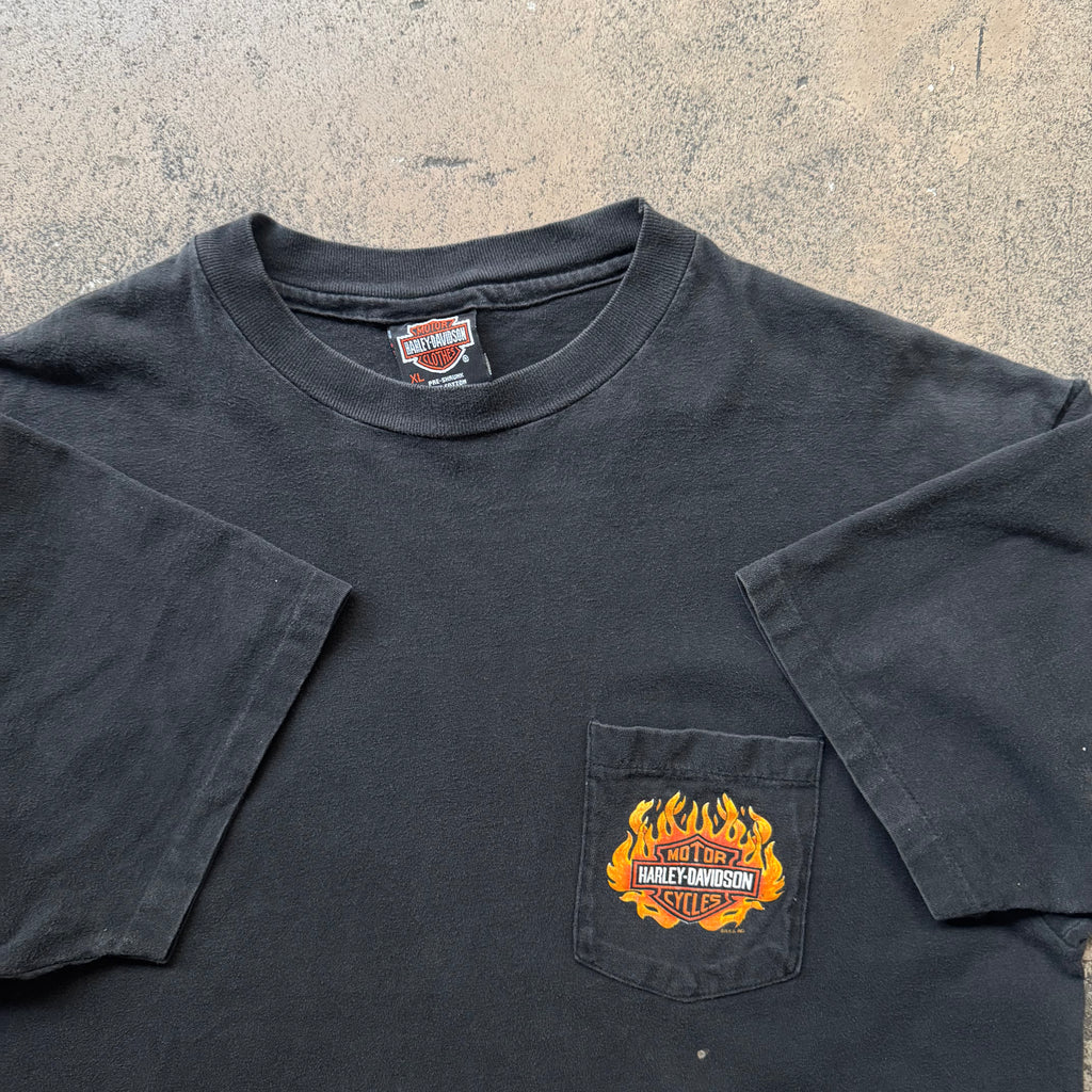 1986 harley davidson flames pocket tee - Large
