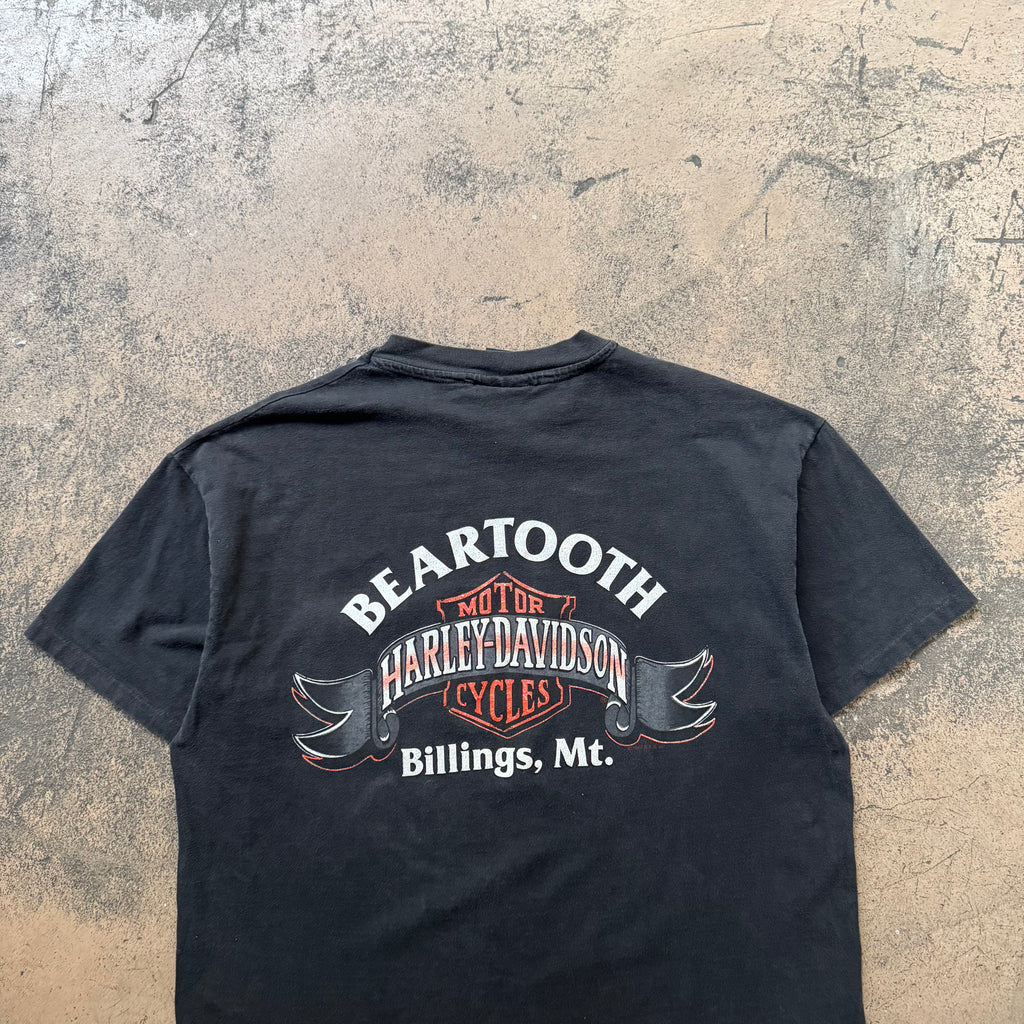 1986 harley davidson flames pocket tee - Large